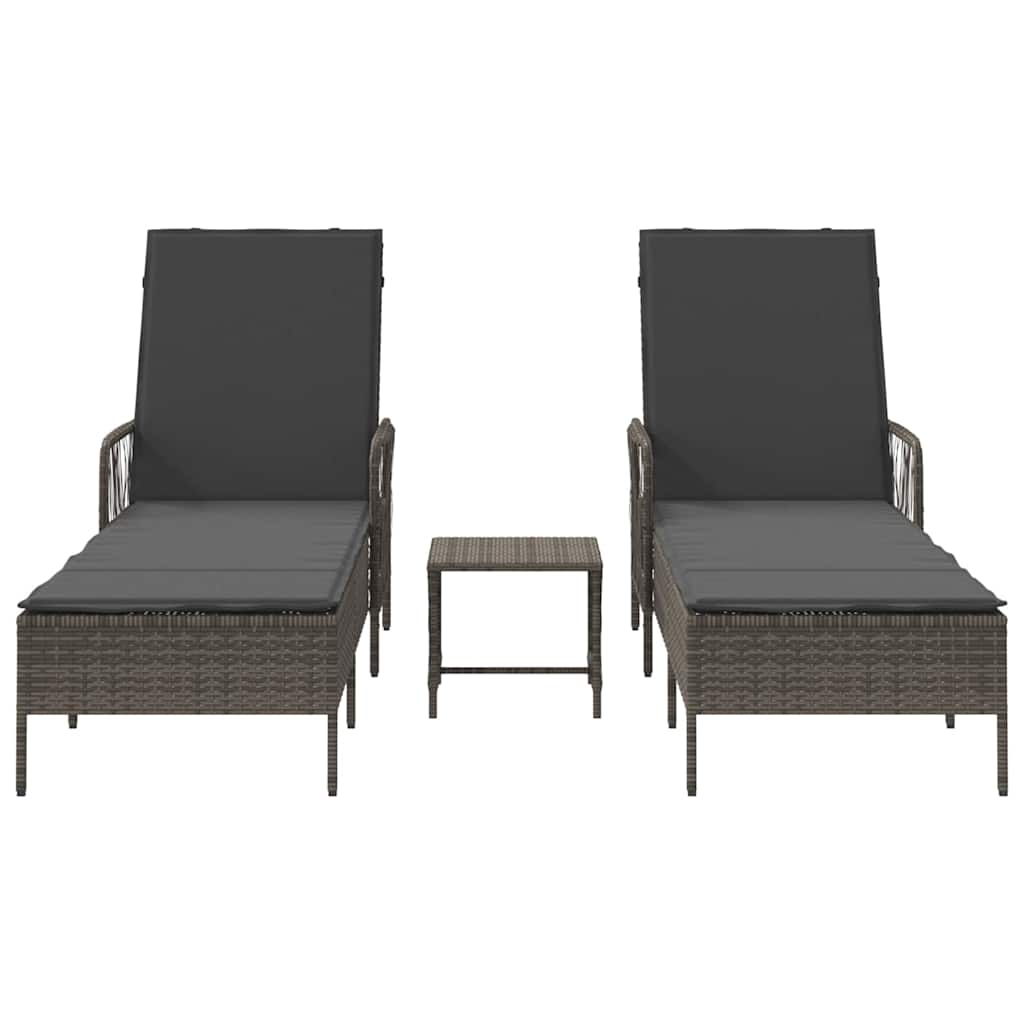 Lettino prendisole con cuscino 2 pcs Grigio polyrattan