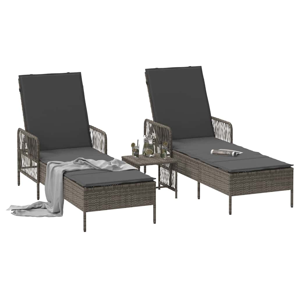 Lettino prendisole con cuscino 2 pcs Grigio polyrattan