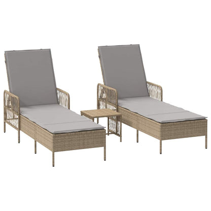 Lettino prendisole con cuscino 2-persona 2 pcs Beige polyrattan
