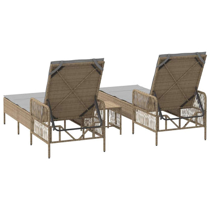 Lettino prendisole con cuscino 2-persona 2 pcs Beige polyrattan