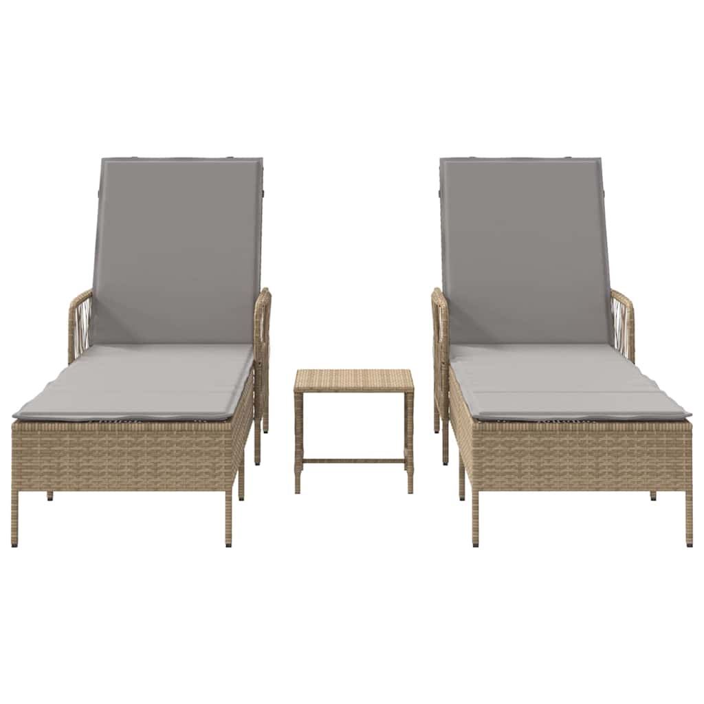 Lettino prendisole con cuscino 2-persona 2 pcs Beige polyrattan