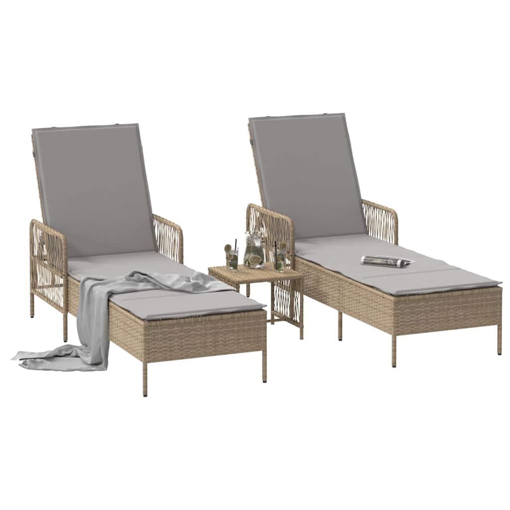 Lettino prendisole con cuscino 2-persona 2 pcs Beige polyrattan