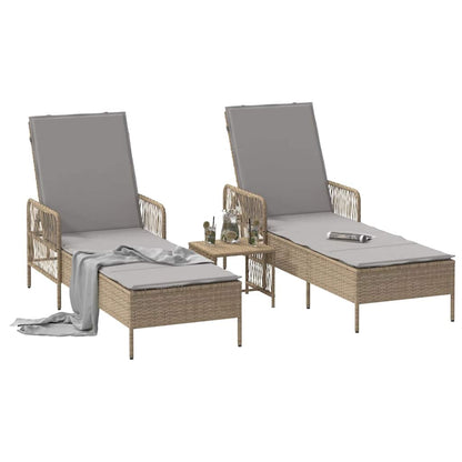 Lettino prendisole con cuscino 2-persona 2 pcs Beige polyrattan