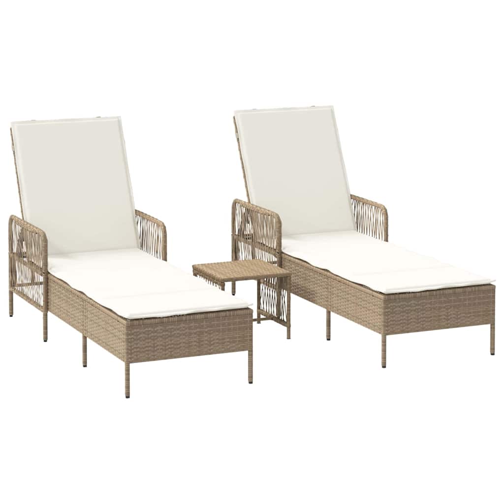 Lettino prendisole con cuscino 2-persona 2 pcs Beige polyrattan
