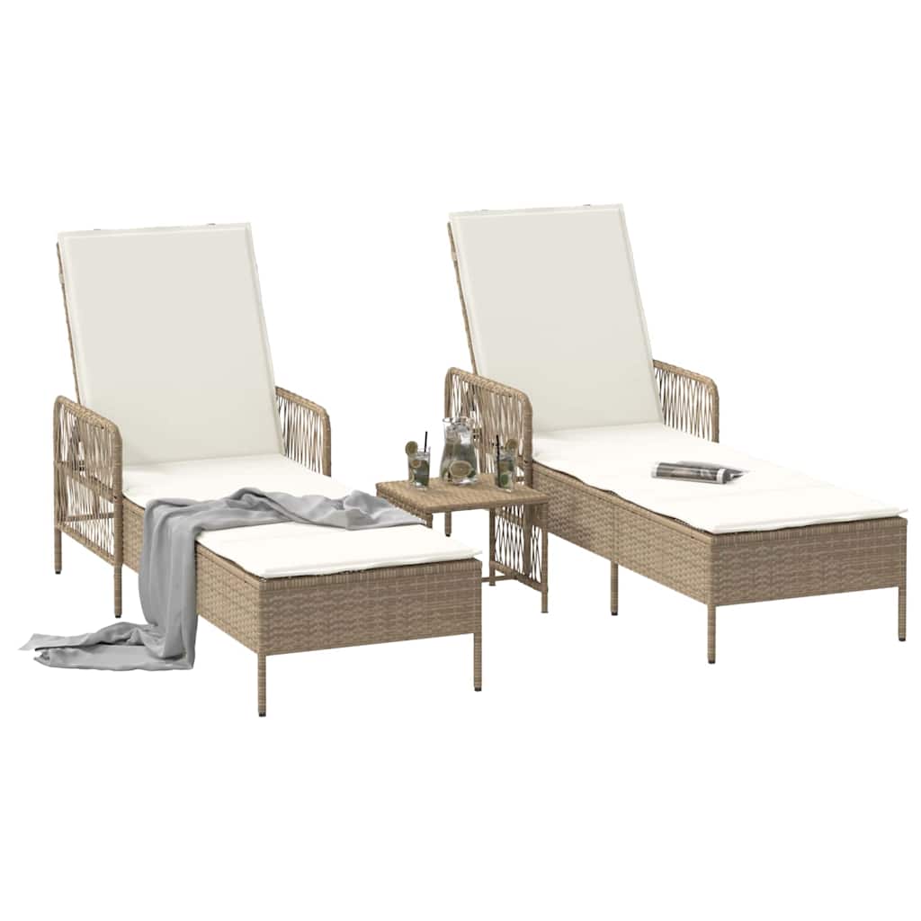Lettino prendisole con cuscino 2-persona 2 pcs Beige polyrattan