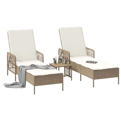 Lettino prendisole con cuscino 2-persona 2 pcs Beige polyrattan