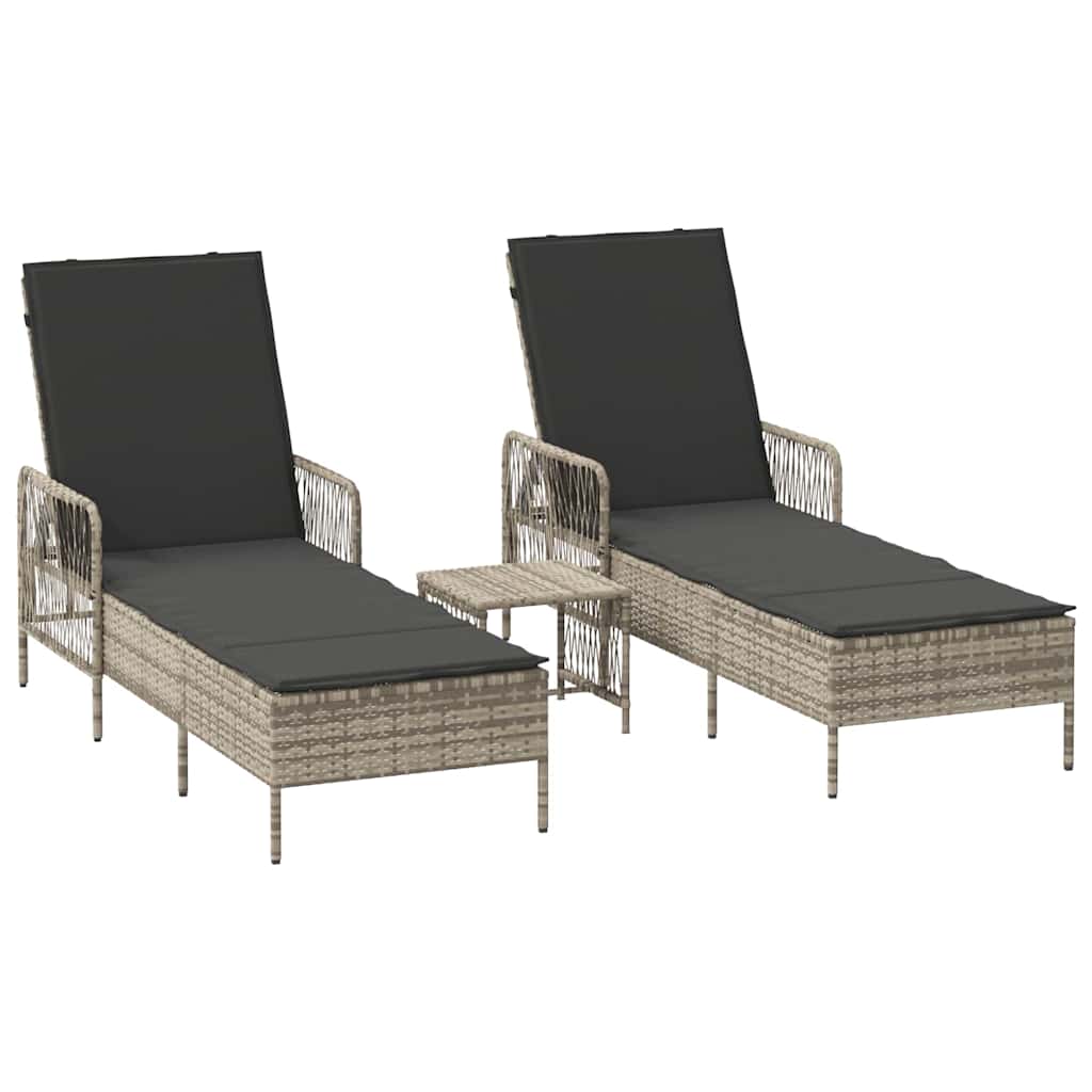Lettino prendisole con cuscino 2 pcs Grigio chiaro polyrattan