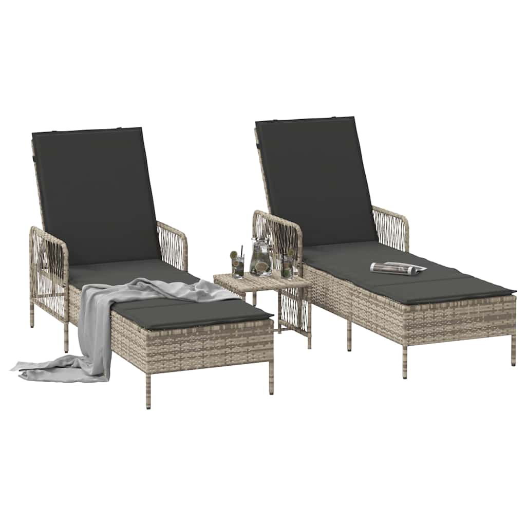 Lettino prendisole con cuscino 2 pcs Grigio chiaro polyrattan