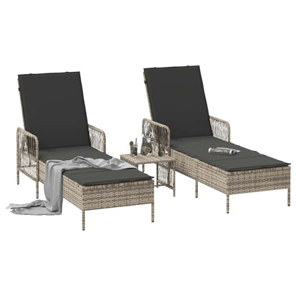 Lettino prendisole con cuscino 2 pcs Grigio chiaro polyrattan