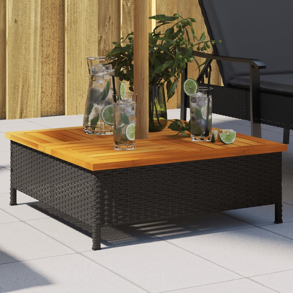 Copertura Base Ombrellone Nera 70x70x25 cm Polyrattan e Acacia