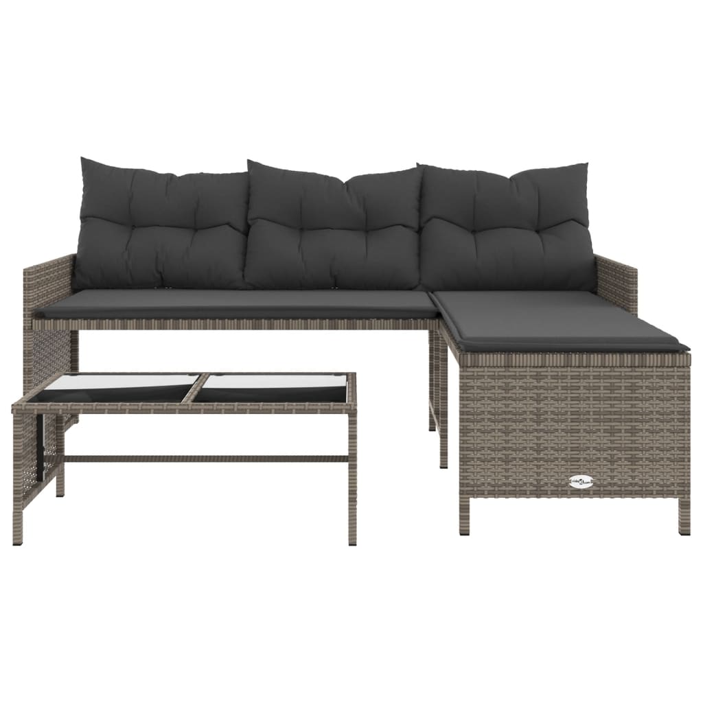 Divano da Giardino con Tavolo e Cuscini a L Grigio Polyrattan | homemem39