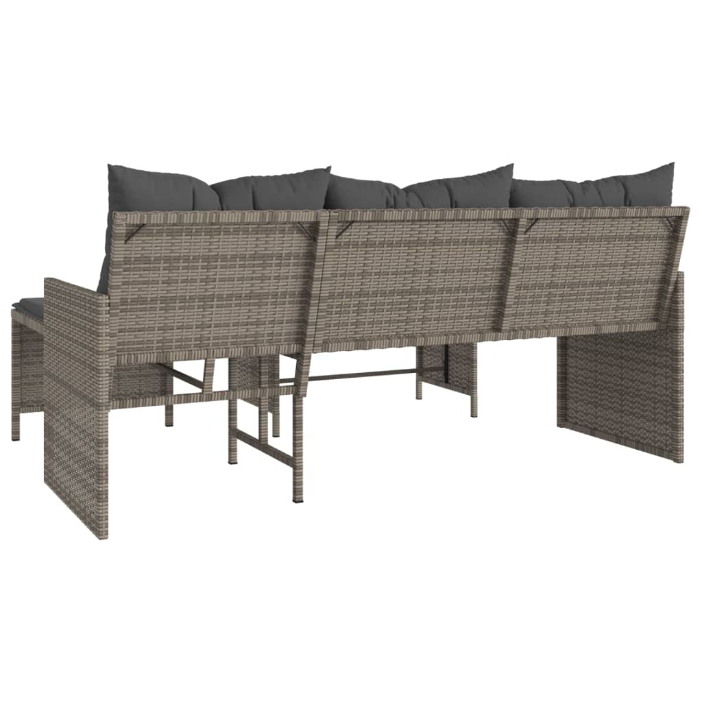 Divano da Giardino con Tavolo e Cuscini a L Grigio Polyrattan | homemem39