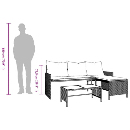 Divano da Giardino con Tavolo e Cuscini a L Grigio Polyrattan | homemem39