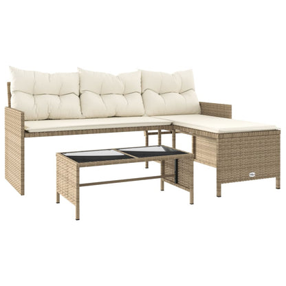 Divano da Giardino con Tavolo e Cuscini a L Beige in Polyrattan | homemem39