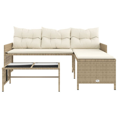 Divano da Giardino con Tavolo e Cuscini a L Beige in Polyrattan | homemem39