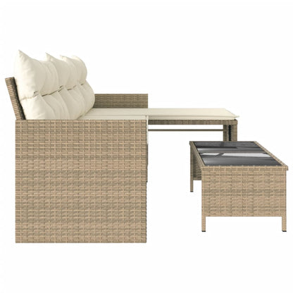 Divano da Giardino con Tavolo e Cuscini a L Beige in Polyrattan | homemem39