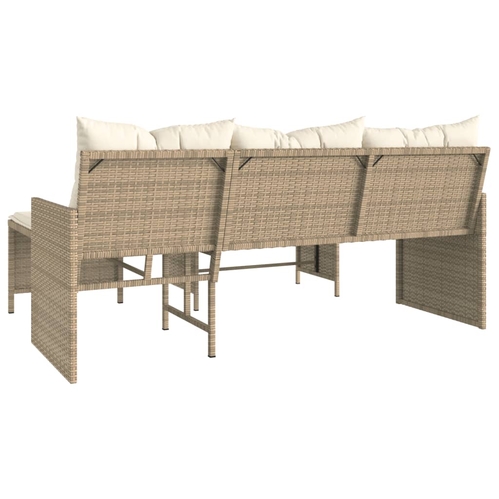 Divano da Giardino con Tavolo e Cuscini a L Beige in Polyrattan | homemem39