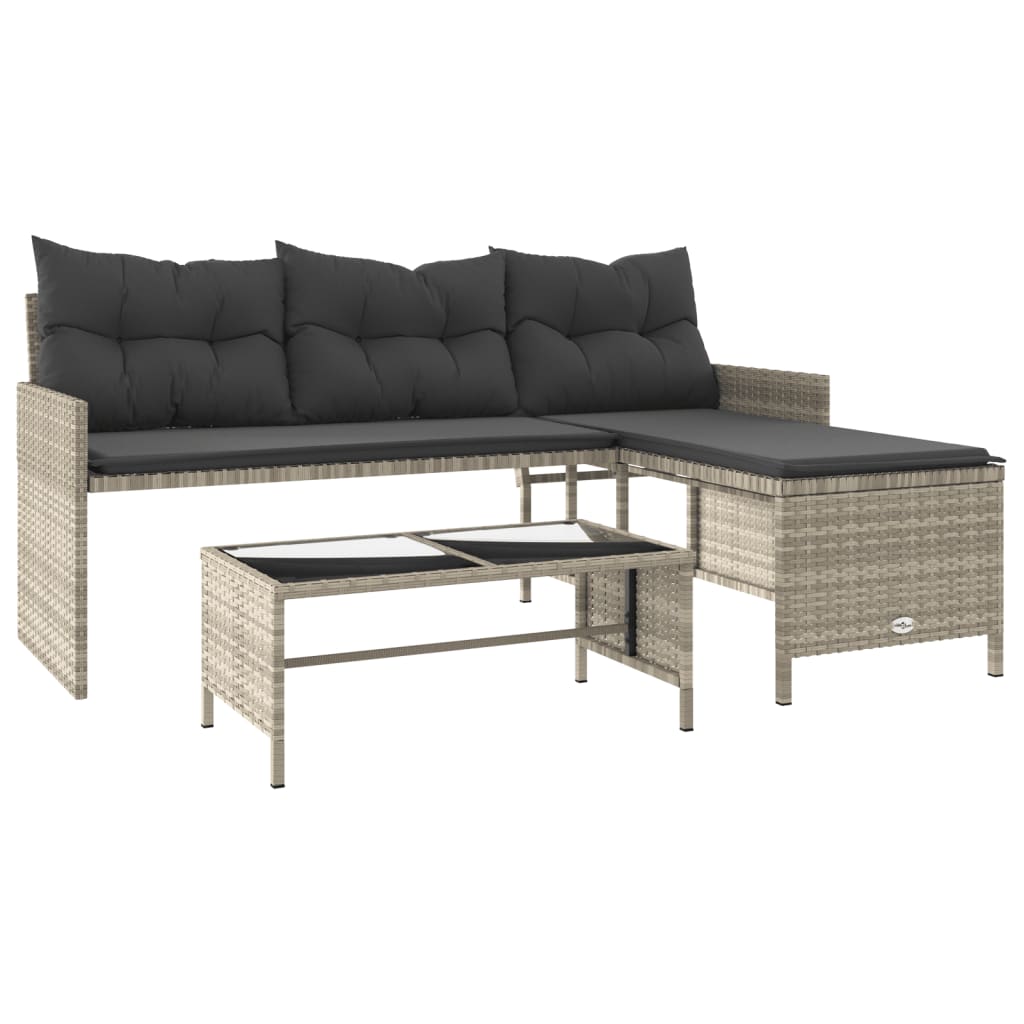Divano Giardino Tavolo e Cuscini a L Grigio Chiaro Polyrattan | homemem39
