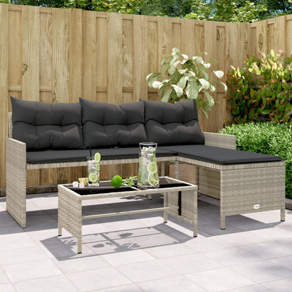 Divano Giardino Tavolo e Cuscini a L Grigio Chiaro Polyrattan | homemem39