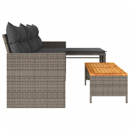 Divano da Giardino con Tavolo e Cuscini a L Grigio Polyrattan | homemem39