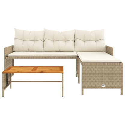 Divano da Giardino con Tavolo e Cuscini a L Beige in Polyrattan | homemem39