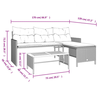 Divano da Giardino con Tavolo e Cuscini a L Beige in Polyrattan | homemem39