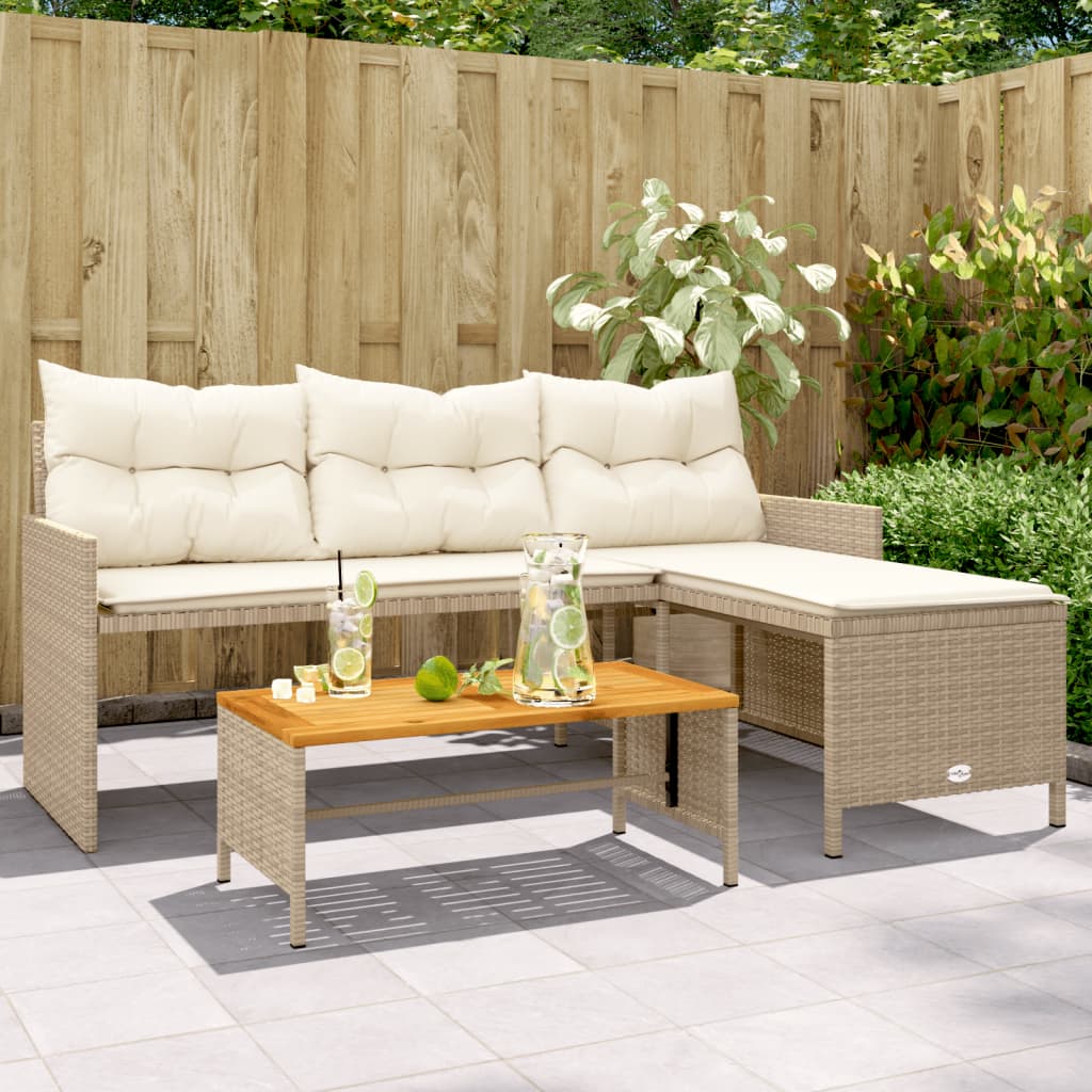 Divano da Giardino con Tavolo e Cuscini a L Beige in Polyrattan | homemem39