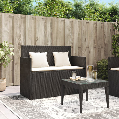 Panca da Giardino con Cuscini Nera in Polyrattan