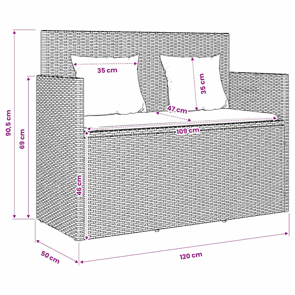 Panca da Giardino con Cuscini Marrone in Polyrattan | homemem39