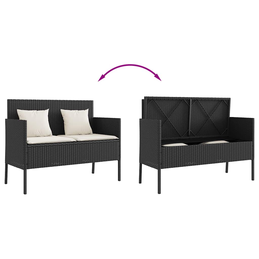 Panca da Giardino con Cuscini Nera in Polyrattan | homemem39