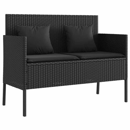 Panca da Giardino con Cuscini Nera in Polyrattan | homemem39