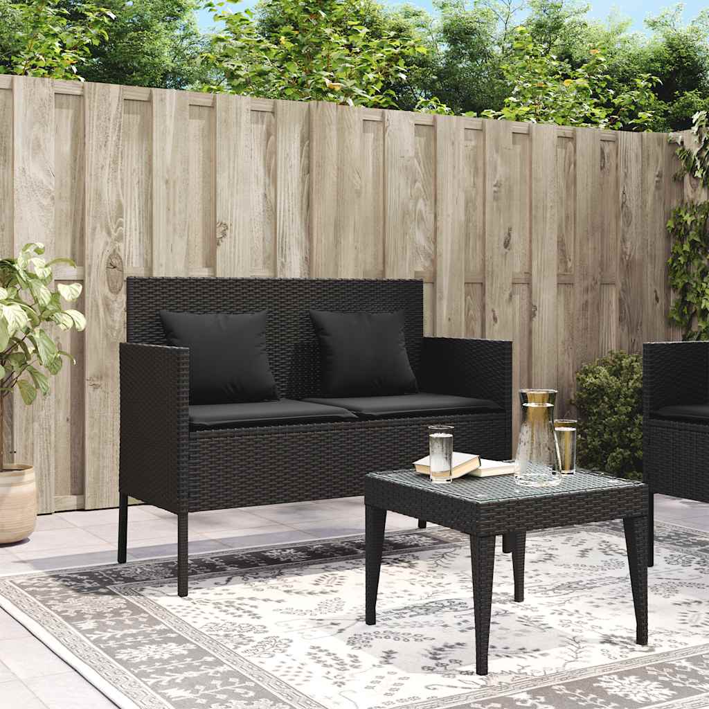 Panca da Giardino con Cuscini Nera in Polyrattan | homemem39