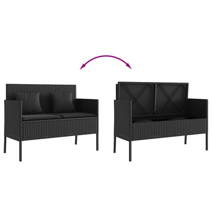 Panca da Giardino con Cuscini Nera in Polyrattan | homemem39