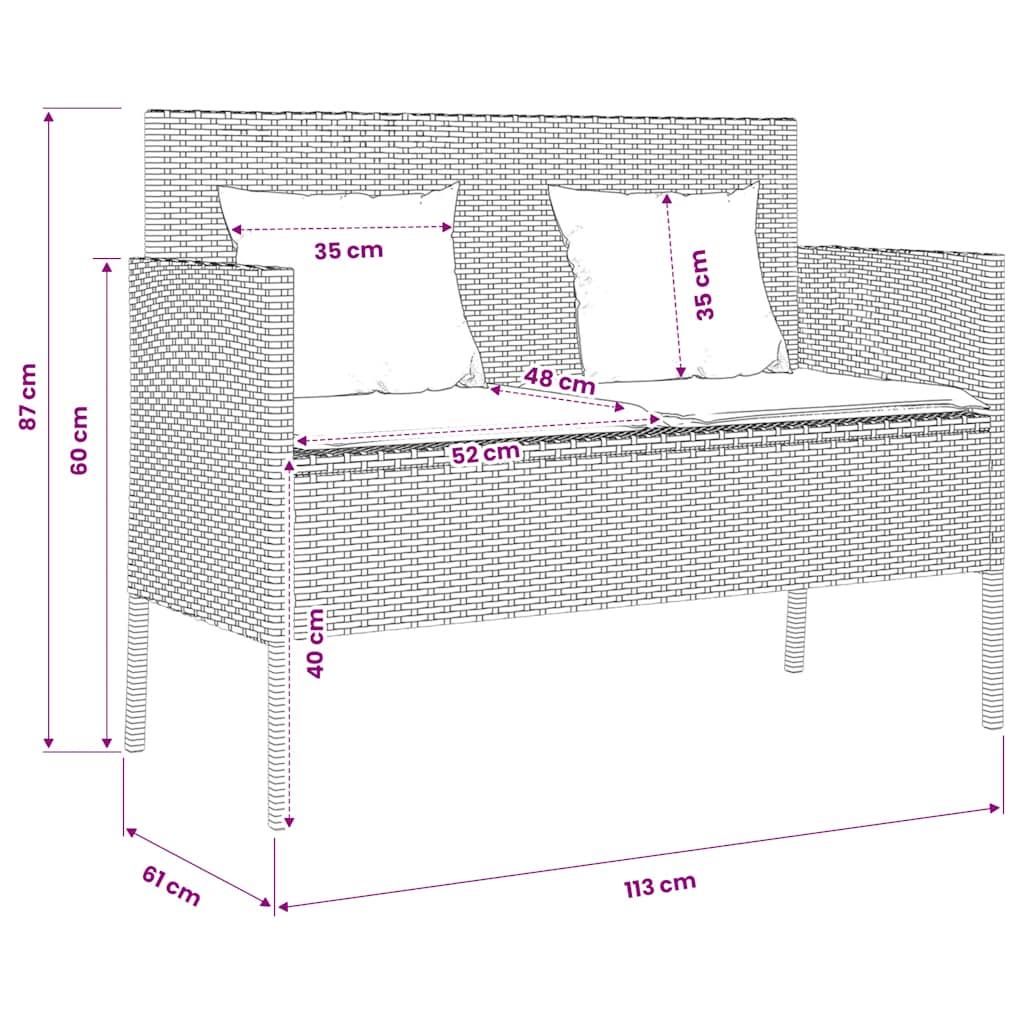 Panca da Giardino con Cuscini Nera in Polyrattan | homemem39