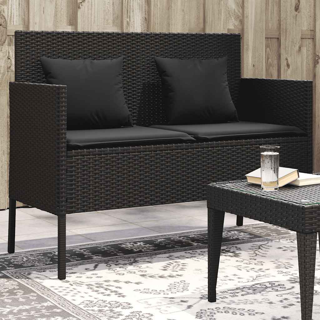 Panca da Giardino con Cuscini Nera in Polyrattan | homemem39