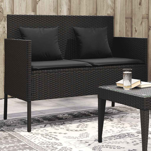 Panca da Giardino con Cuscini Nera in Polyrattan | homemem39