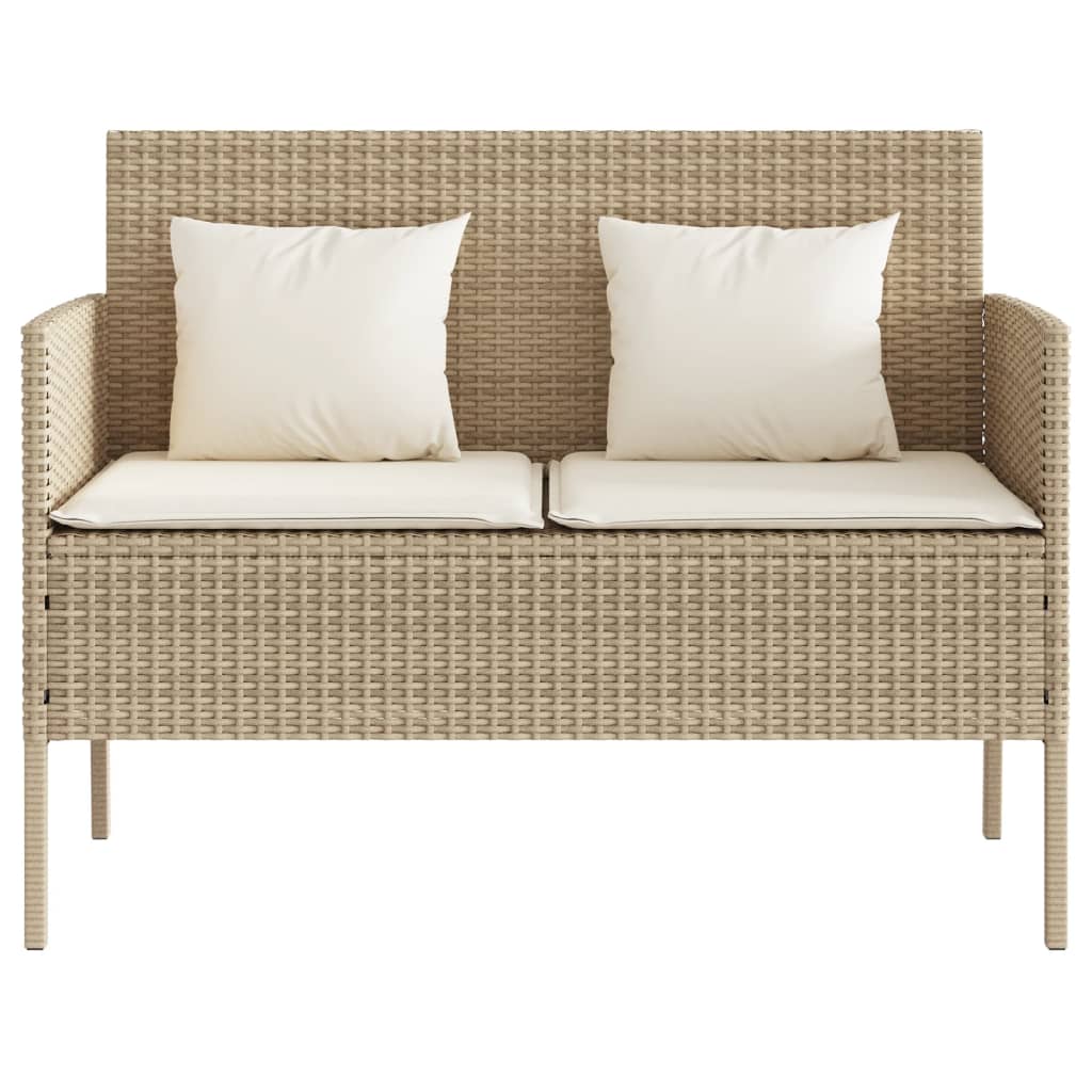 Panca da Giardino con Cuscini Beige in Polyrattan