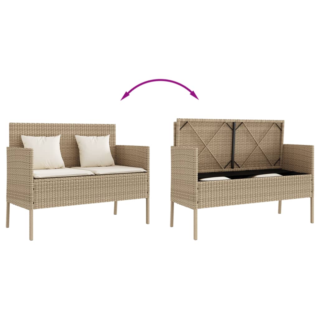 Panca da Giardino con Cuscini Beige in Polyrattan