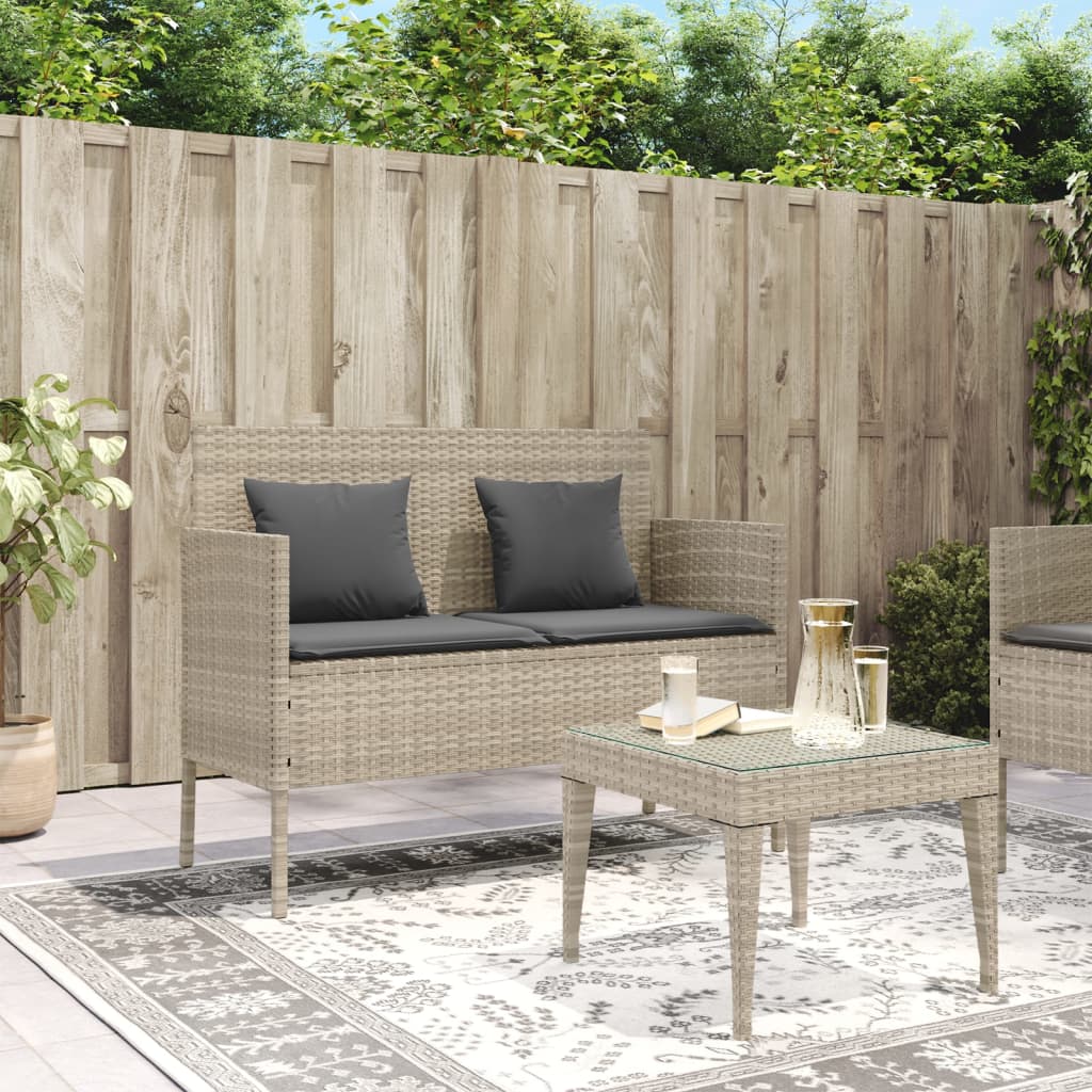 Panca da Giardino con Cuscini Grigio Chiaro in Polyrattan