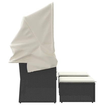 Divano Giardino 2 Posti Baldacchino e Sgabelli Nero Polyrattan | homemem39