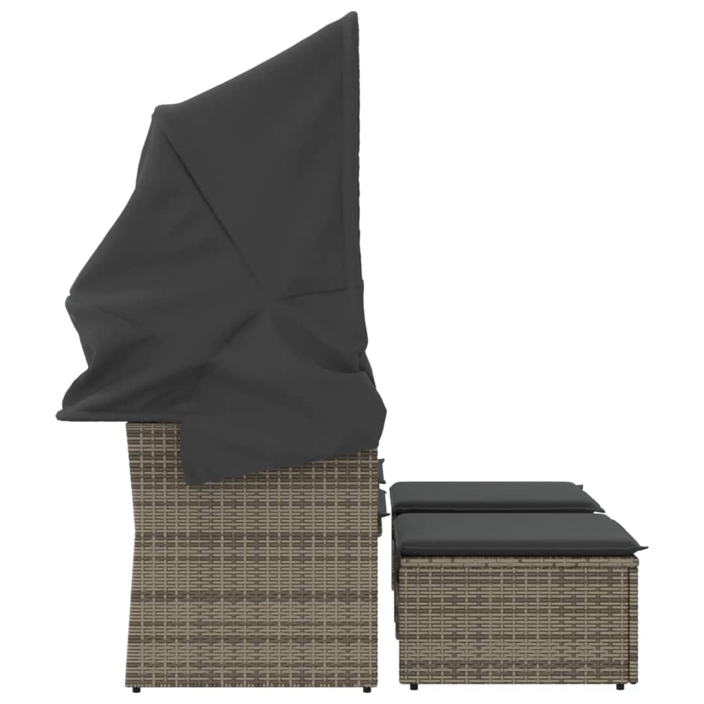 Divano Giardino 2Posti Baldacchino e Sgabelli Grigio Polyrattan | homemem39