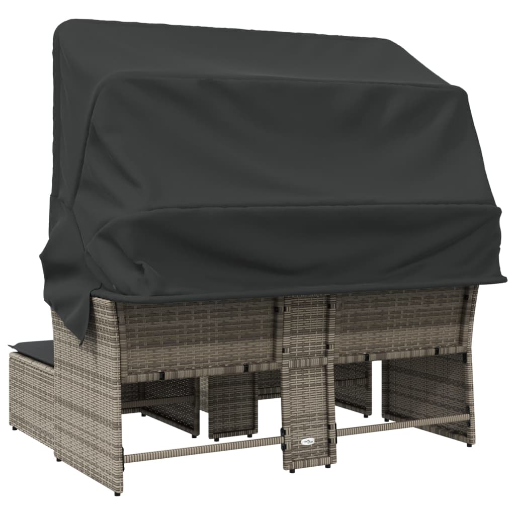 Divano Giardino 2Posti Baldacchino e Sgabelli Grigio Polyrattan | homemem39