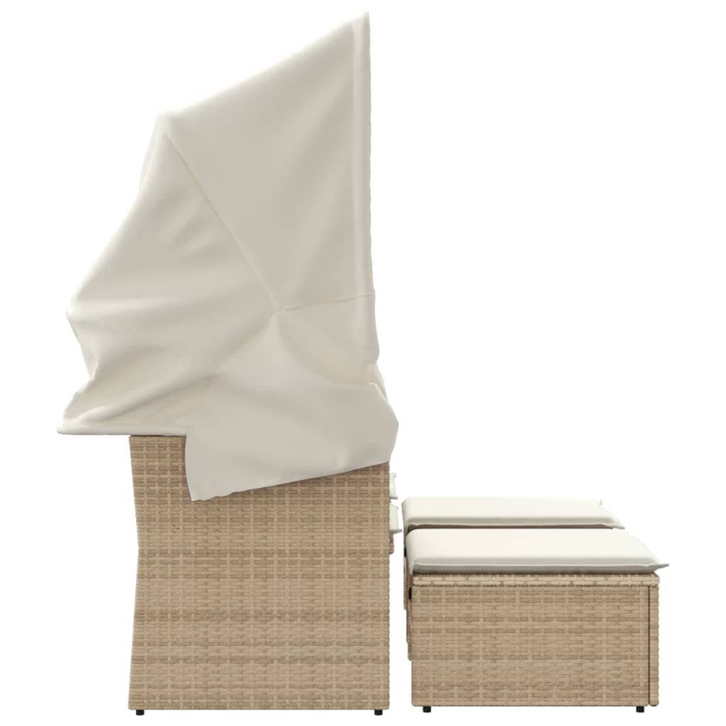 Divano Giardino 2 Posti Baldacchino e Sgabelli Beige Polyrattan | homemem39