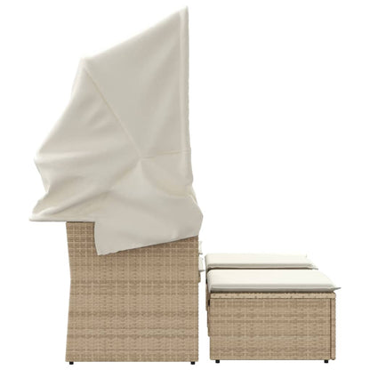 Divano Giardino 2 Posti Baldacchino e Sgabelli Beige Polyrattan | homemem39