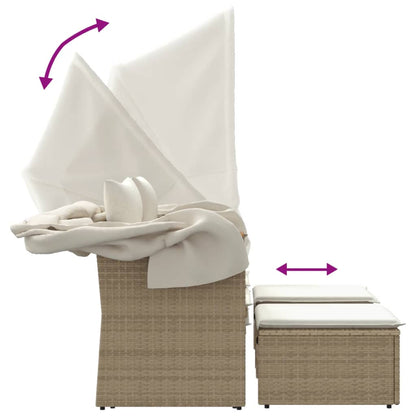 Divano Giardino 2 Posti Baldacchino e Sgabelli Beige Polyrattan | homemem39
