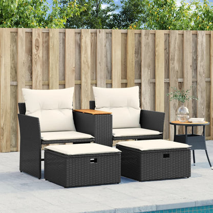 Divano da Giardino 2 Posti con Sgabelli Nero in Polyrattan - homemem39