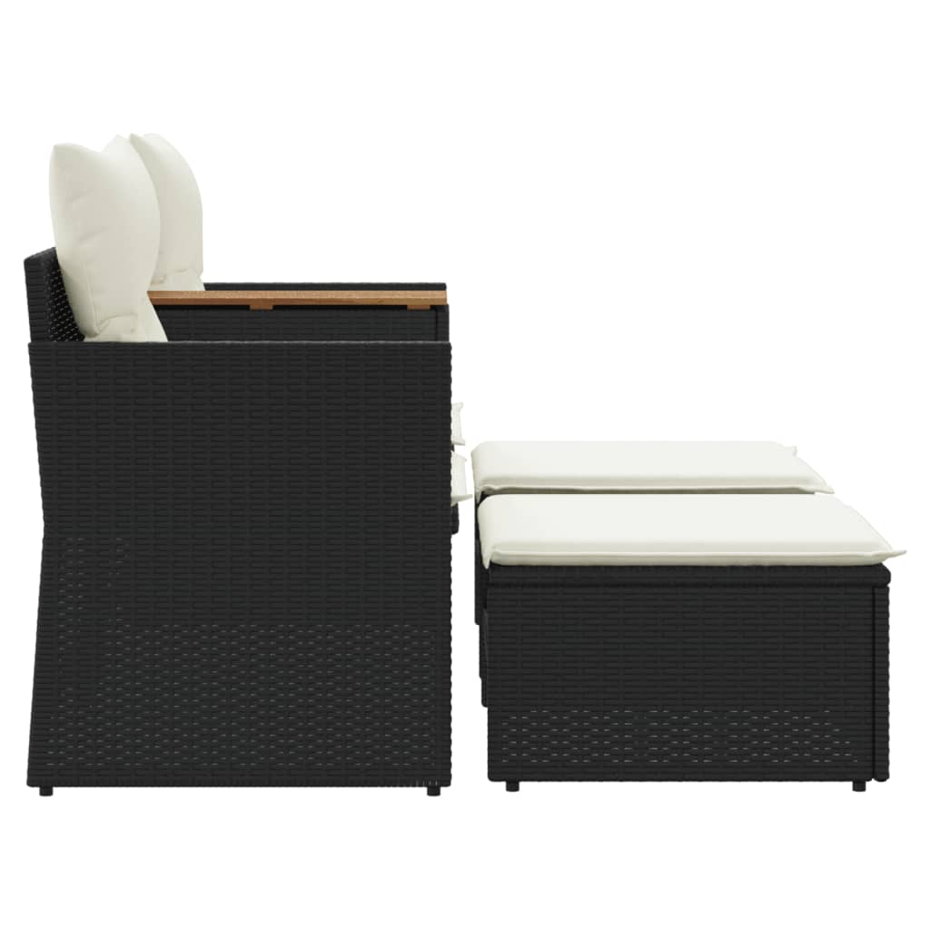 Divano da Giardino 2 Posti con Sgabelli Nero in Polyrattan - homemem39
