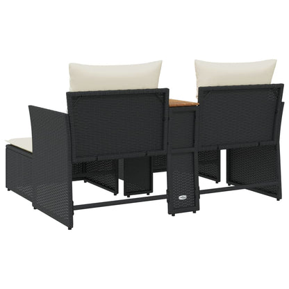 Divano da Giardino 2 Posti con Sgabelli Nero in Polyrattan - homemem39