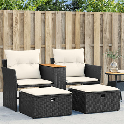 Divano da Giardino 2 Posti con Sgabelli Nero in Polyrattan - homemem39