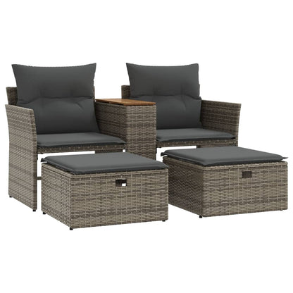 Divano da Giardino 2 Posti con Sgabelli Grigio in Polyrattan | homemem39